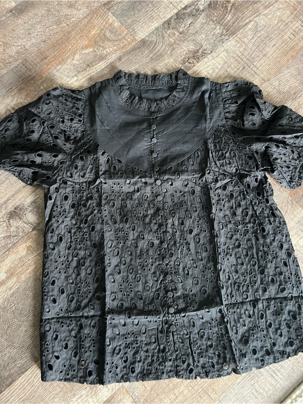 Black Eyelet Button-Front Blouse